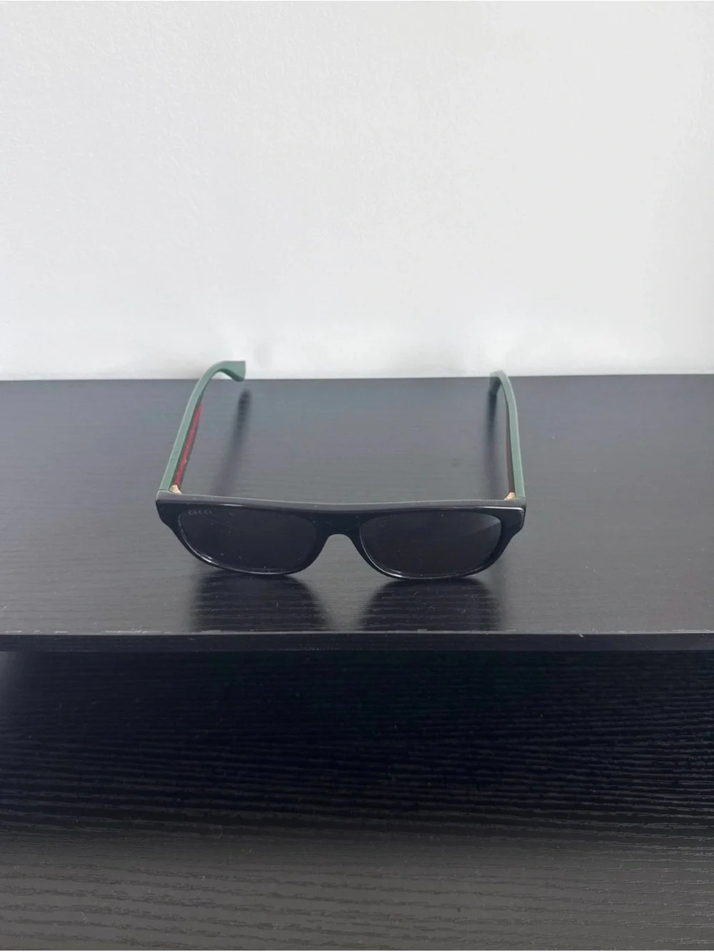Gucci Green Frame Sunglasses with Black Lenses and Purple Case